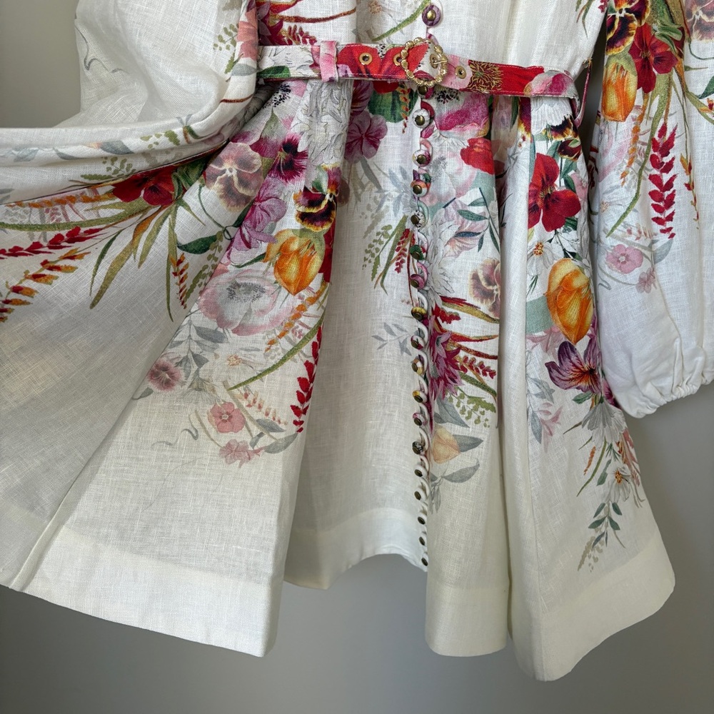 NWT Zimmermann Wonderland Buttoned Mini Dress Floral Red Pink | sz1 US6 UK10 - Picture 7 of 11